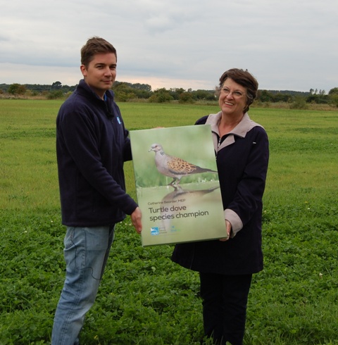 RSPB’s Thomas Lyon appoints Catherine Bearder as MEP Species Champion for turtle dove. Photo: Rachel Evans.